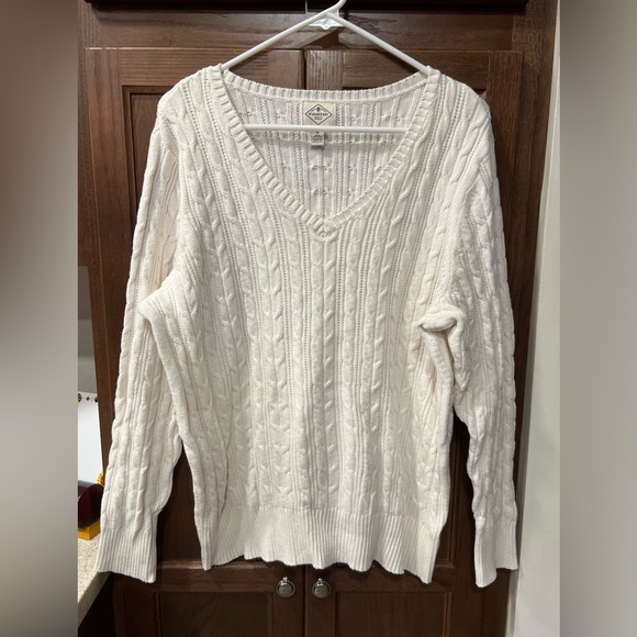 St Johns Bay Womens 1X Pullover Cotton Blend Cable Knit V-Neck Sweater Preppy - Picture 1 of 5